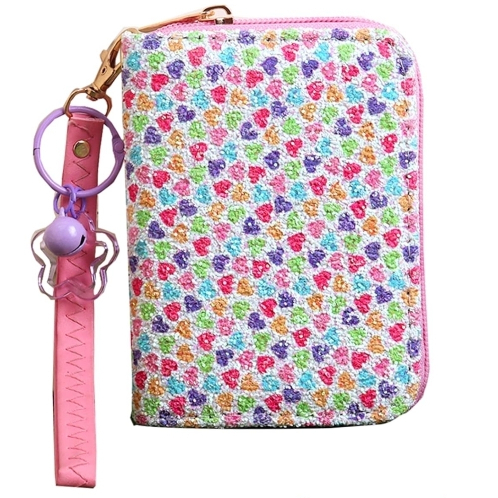 Colorful Floral Wallet with Pink Strap